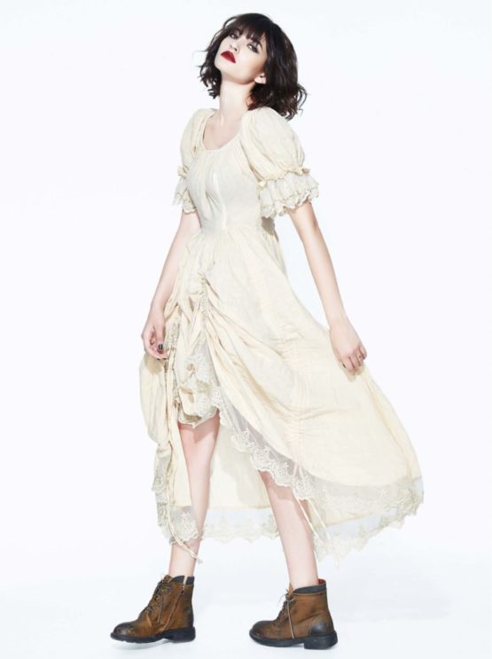 steampunk dress with ruffle short sleeves side