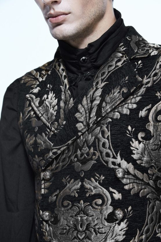 gothic embroidered silver and black brocade collared waistcoat