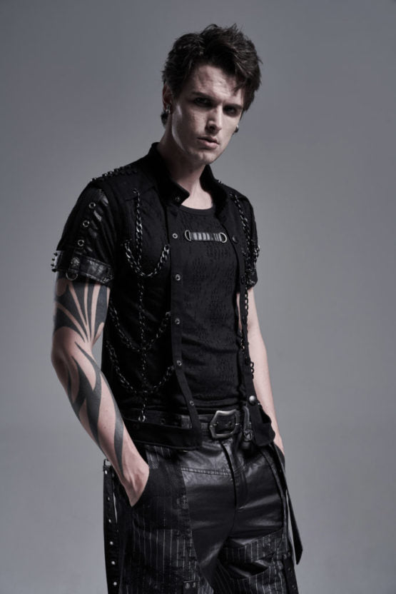 punk personality chain hollow-out vest over shirt