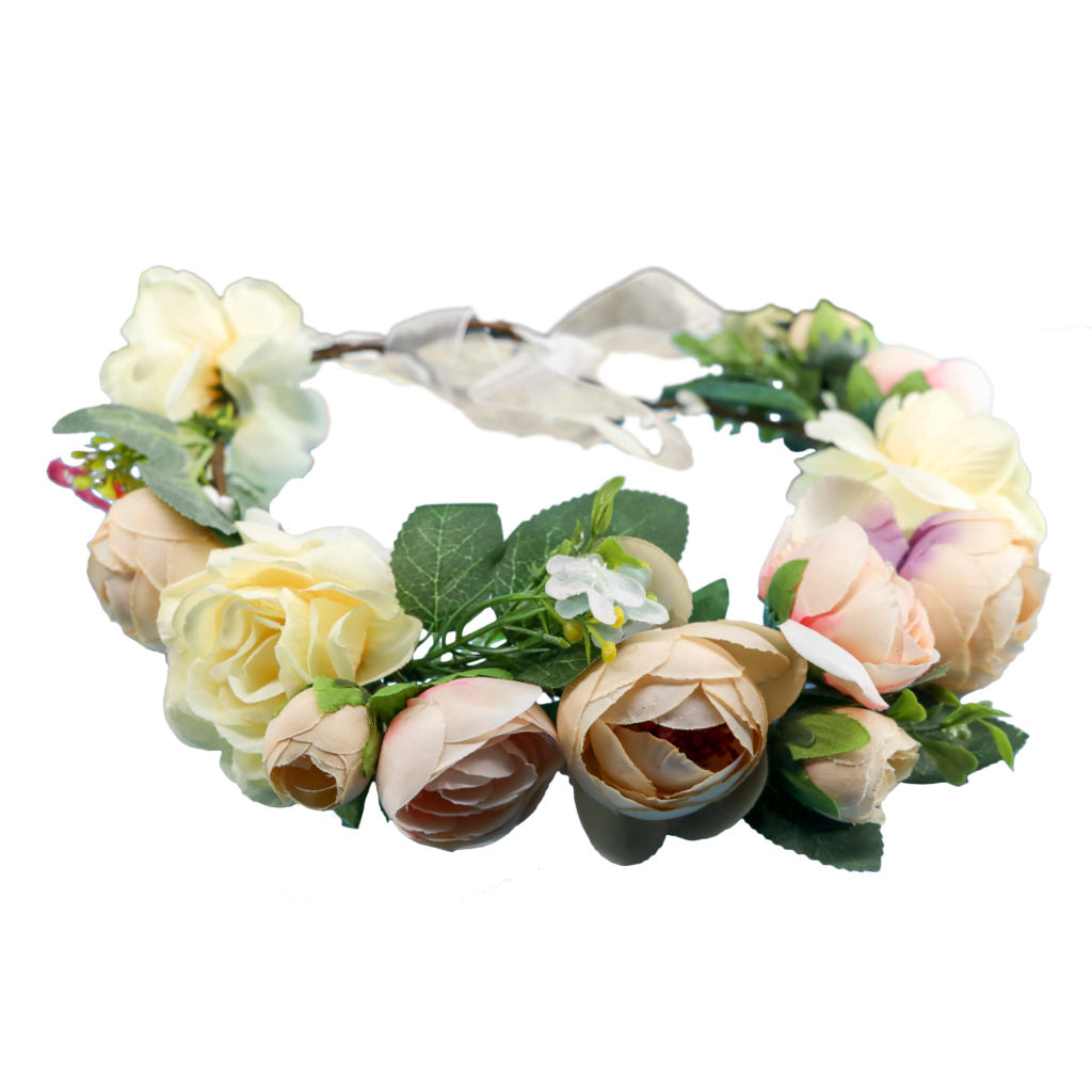 yellow rose and pink peony floral crown headpiece