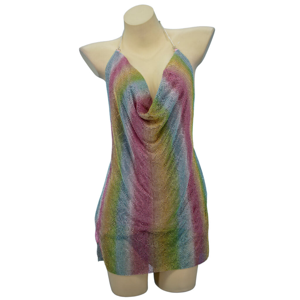 long rhinestone dress rainbow