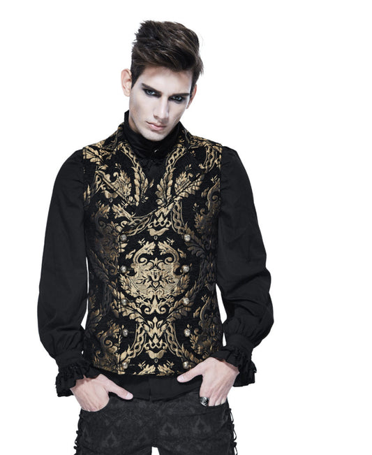 gothic embroidered gold brocade collared waistcoat