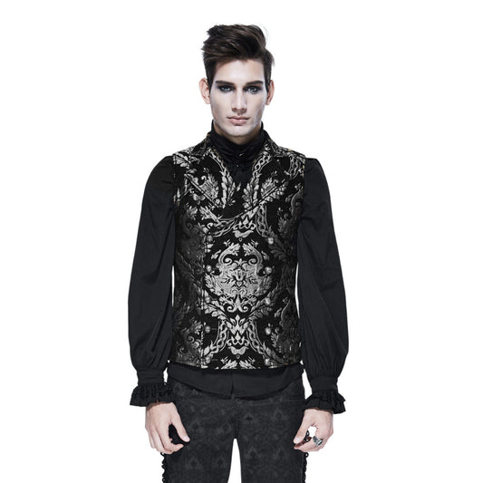 gothic embroidered silver brocade collared waistcoat